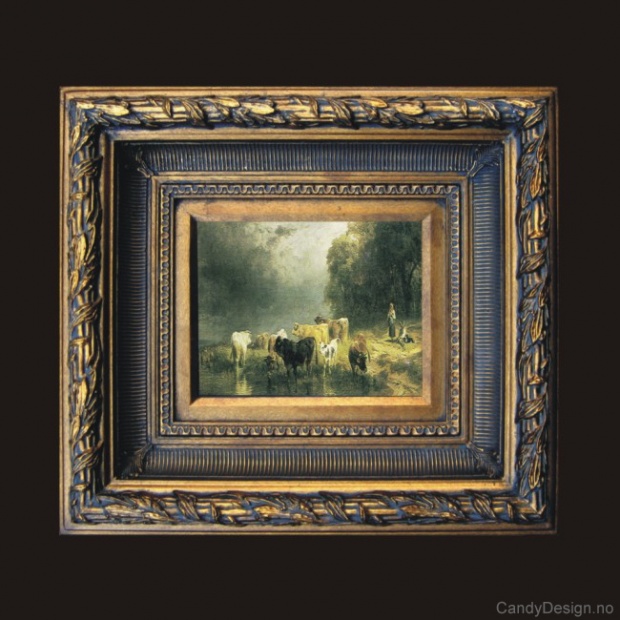 Oljemaleri  Cattles along with the Riverside