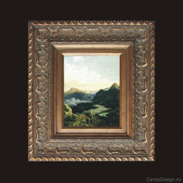 Oljemaleri  Utsnitt Høyfjell i soloppgang