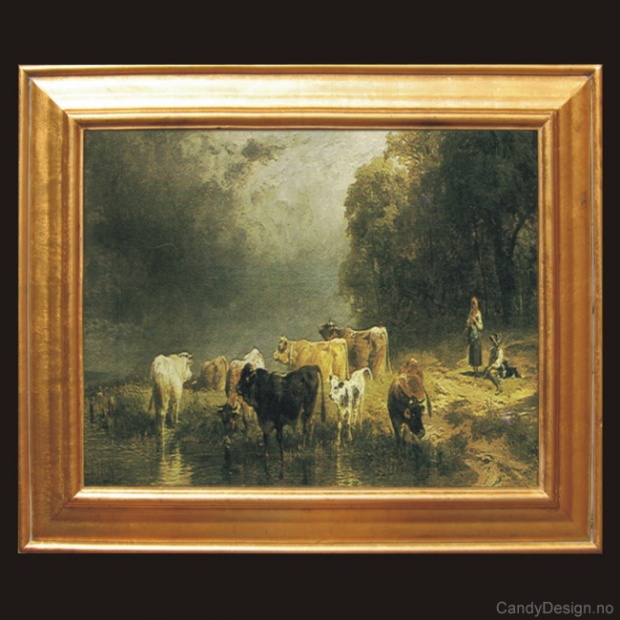 Oljemaleri  Cattles along with the Riverside 