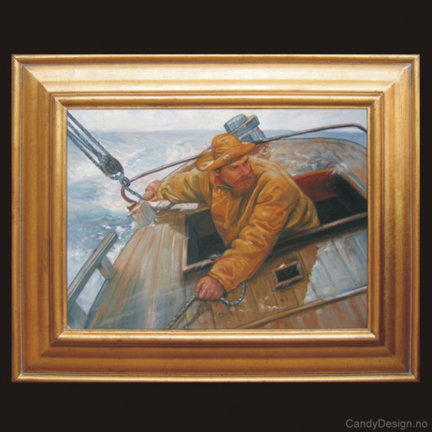 Oljemaleri  Sjømann ved roret