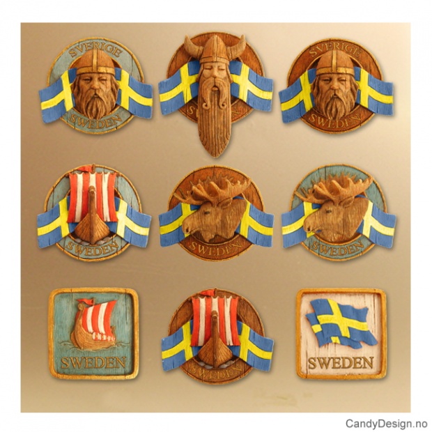 Round souvenir magnets with swedish flag assorted