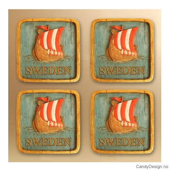 Runde suvenirmagneter med svensk flagg - Vikingeskip