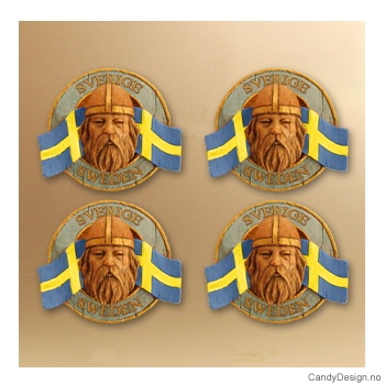 Round souvenir magnets with swedish flag  Viking head