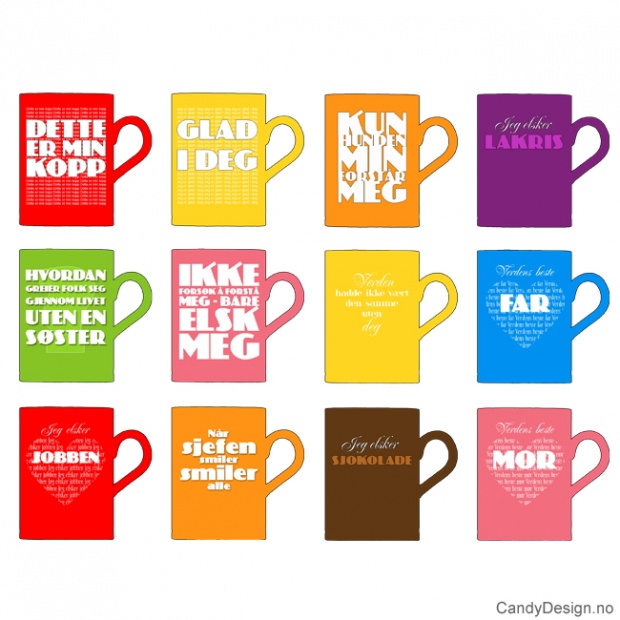 Mugs with text assortert