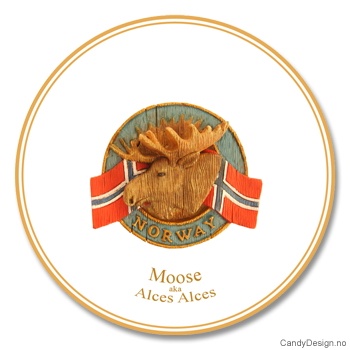 Woodstyle souvenir plate with Norwegian flag and moose head