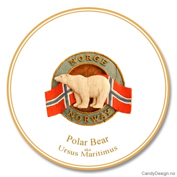 Woodstyle souvenir plate with Norwegian flag and polarbear