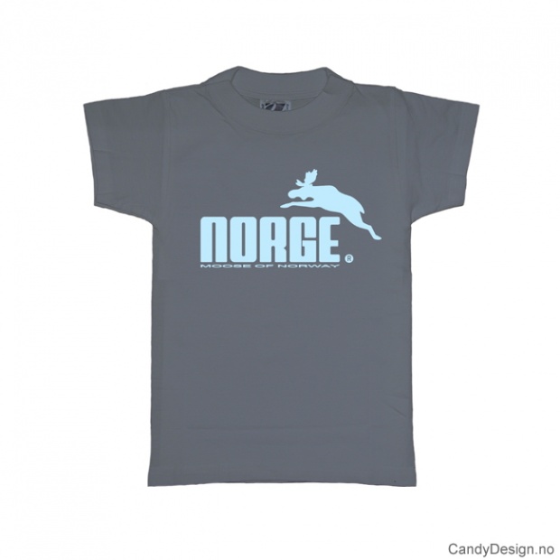 3-4 år- Barn classic T-skjorte gråblå med lyseblått Norge med elg trykk