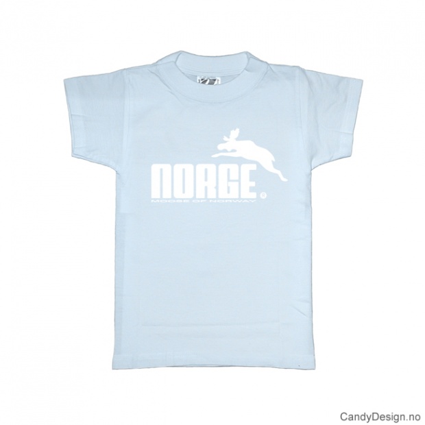 1-2 years- Children light blue w/white Norge with moose print classic T-shirt