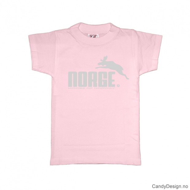 1-2 years- Children light pink w/grey Norge with moose print classic T-shirt