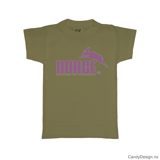 S- Men classic T-shirt olive green with lilac Norge with moose print