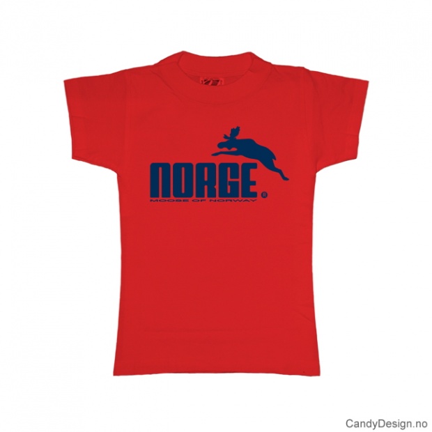 XS- Woman classic T-shirt red with blue Norge with moose print