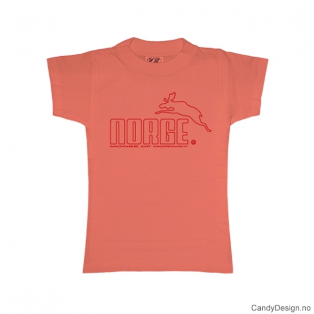 XS- Woman classic T-shirt peach with red Norge with moose print