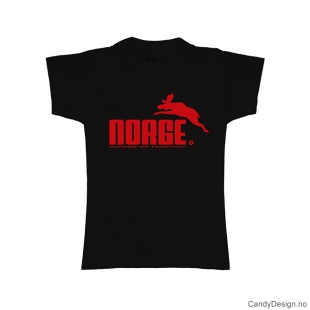 XS- Women black w/red Norge with moose print classic T-shirt