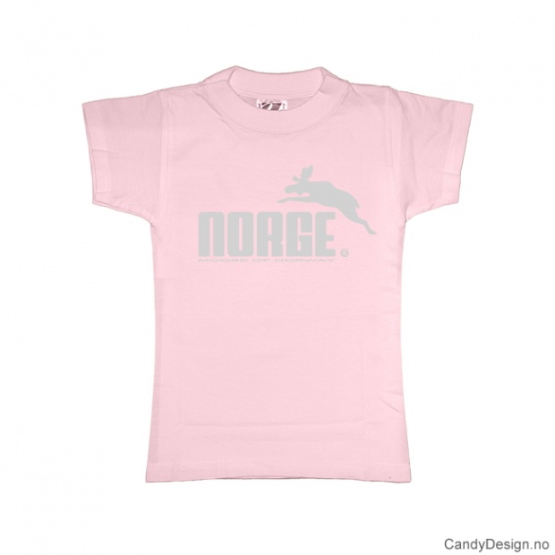L- Women pink w/light grey Norge with moose print classic T-shirt