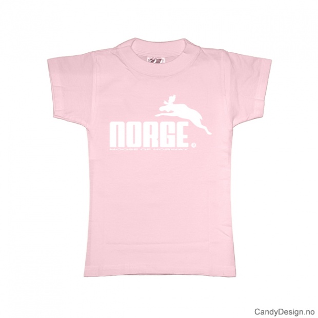 L- Women pink w/white Norge with moose print classic T-shirt