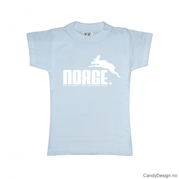 XS- Women light blue w/white Norge with moose print classic T-shirt