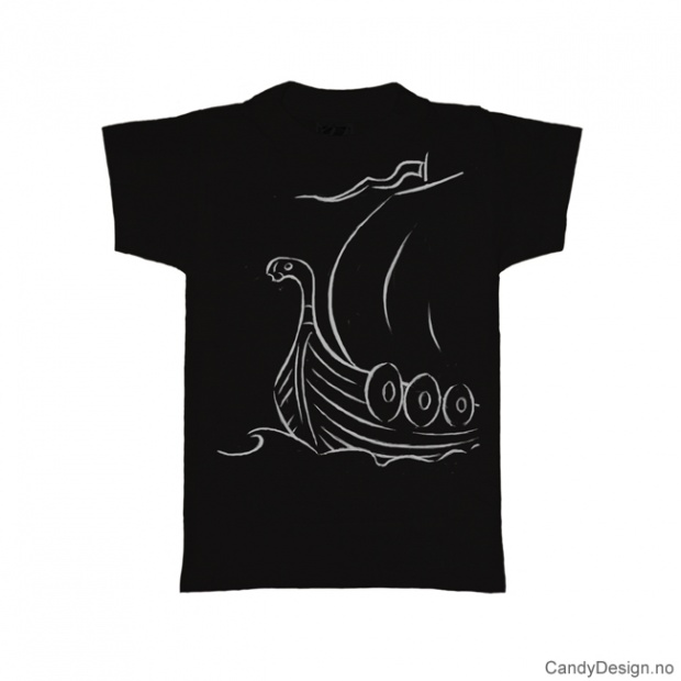 L- Men Classic T-shirt black w/white vikingship print     