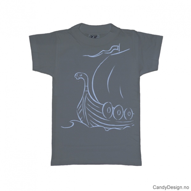 L- Men Classic T-shirt greyblue w/light blue vikingship print