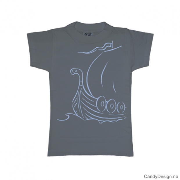 L- Ladies Classic T-shirt greyblue w/light blue vikingship print
