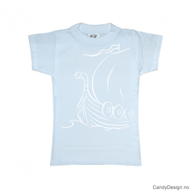 L- Ladies Classic T-shirt light blue w/white vikingship print