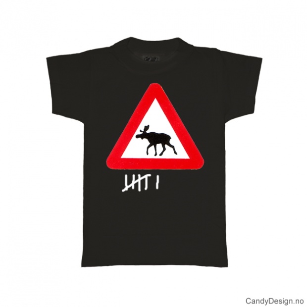 L- Men Classic T-shirt black w/red and white moose warning sign print