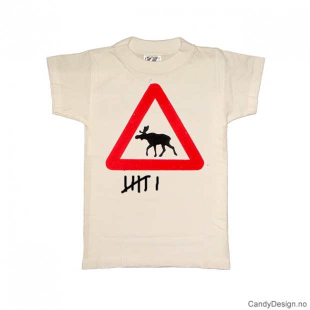 S- Men Classic T-shirt white w/red and black moose warning sign print