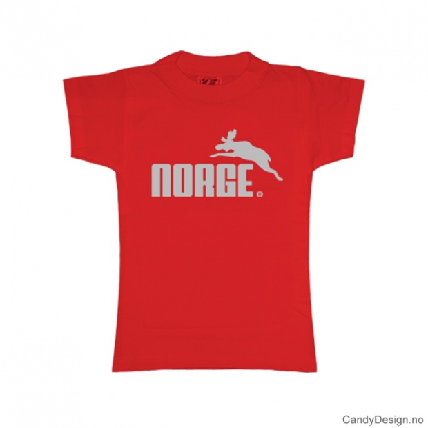 L- Ladies Classic T-shirt red with silver print - Norge + Elg