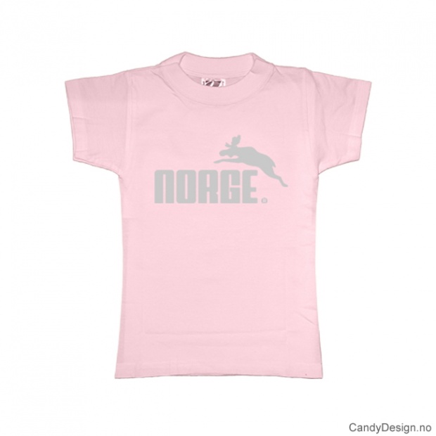 XS- Ladies Classic T-shirt pink with silver print - Norge + Elg