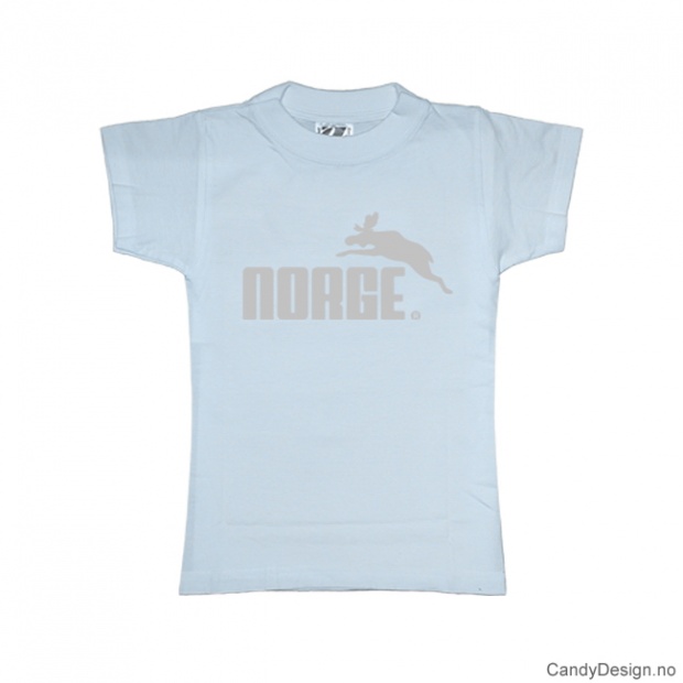 L- Ladies Classic T-shirt light blue with silver print - Norge + Elg