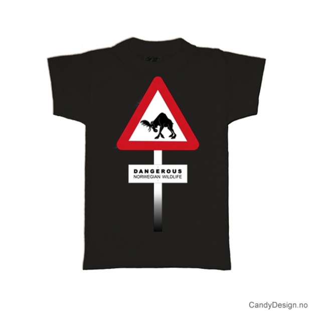 M- Herre Classic T-skjorte sort - Fareskilt med elg Dangerous Norwegian Wildlife