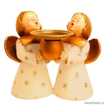 Two angels with candleholders - offwhite