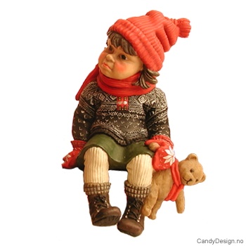 Kantsittende Julebarn - Pike med bamse