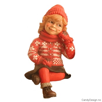 Vinterbarn sittende på kant - Pike med hånd til hode