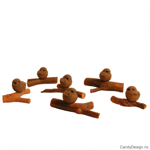 Fugl på gren 6 assorterte