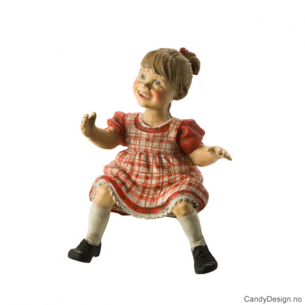 Sittende liten Carl Larsson pike Rød med blå og hvit