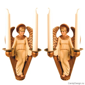 Engel med to lysholdere på vegg - Hvit