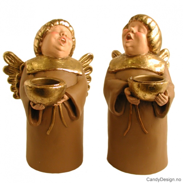 Stor munkeengel med lysholder - Brun