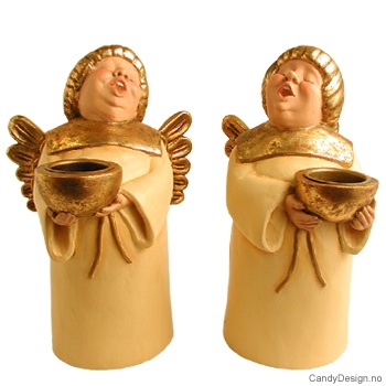 Stor munkeengel med lysholder - Offwhite