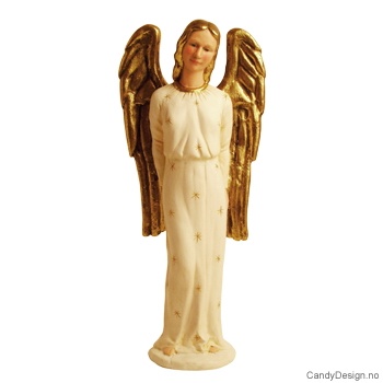 Stor engel med høye vinger og lysholder