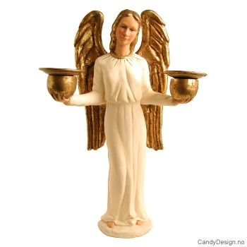 Stor engel med høye vinger og lysholder