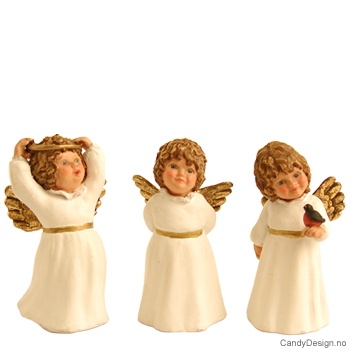 3 Små engler med ring, fugl m.m.