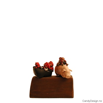 Sett med 2 korker med nisser i sko og nisser på gris 