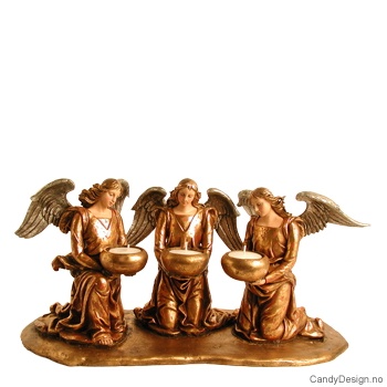 Tre engler med telysholder - Gull/antikk