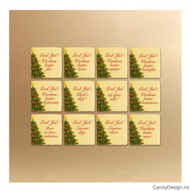 Små julemagneter med tekst og juletre
