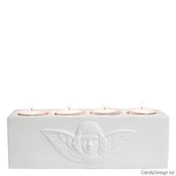 Lysestake for fire telys med englehode