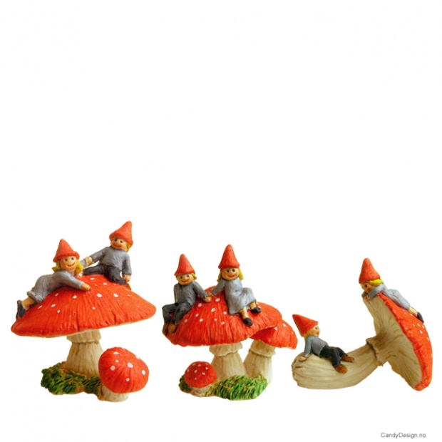 Sett med 3 fluesopper med mini nisser assortert