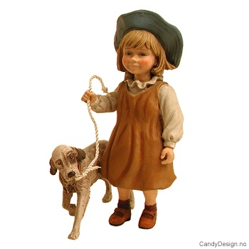 Barn med hund - Pike med brun kjole