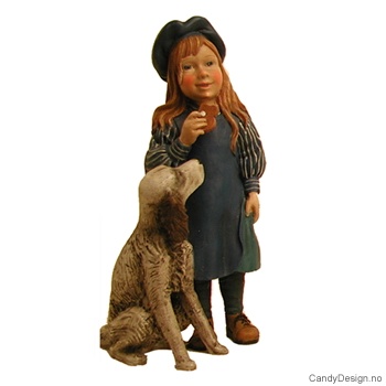 Barn med hund - Pike i blå kjole