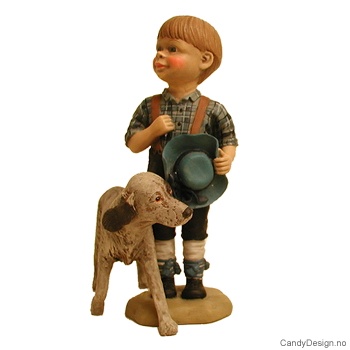 Barn med hund - Gutt med blårutet skjorte