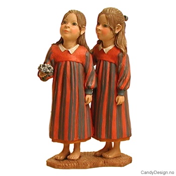 Tvillingfigurer - Piker i blå og orange stripete kjole